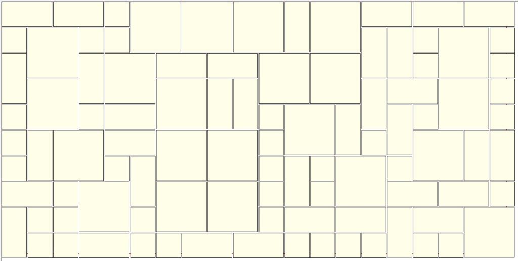 Plano de instalación de opus romano travertino 3 formatos.